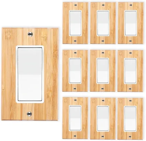 Miniatura 23 de 4 placas de interruptor de luz de palanca simple de madera maciza de 4.5 x 2.76 pulgadas, cubierta de interruptor de luz de bambú de calidad