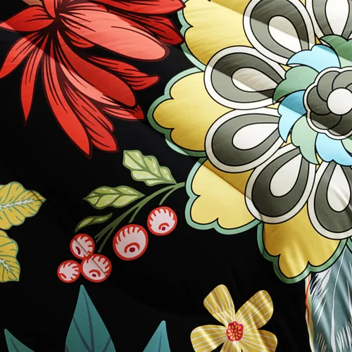 Miniatura 5 de Juego de edredón floral colorido de 3 piezas, juego de ropa de cama botánica bohemia tamaño queen, diseño boho de granja con flores y hojas impresas