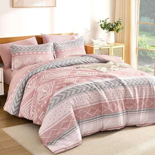 Miniatura 10 de Yiran - Juego de edredón tamaño Queen de 7 piezas, reversible negro, ropa de cama estilo boho azteca en una bolsa, juego de edredón suave y ligero