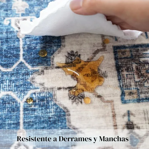 Miniatura 5 de Alfombra lavable para pasillo, de cocina, para entrada, alfombra suave vintage, antideslizante para interiores, para baño, sala de estar y Azul