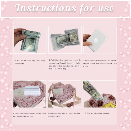Miniatura 4 de Caja de dinero para regalo en efectivo, caja de regalo para dinero en efectivo, ideas rosadas, caja de regalo con tarjeta y cinta, regalo sorpresa