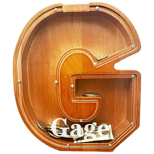 Miniatura 22 de Alcancia personalizada grande de madera con letras, alcancía para monedas, alcancía personalizada con nombre, puede ser utilizada como regalo de J