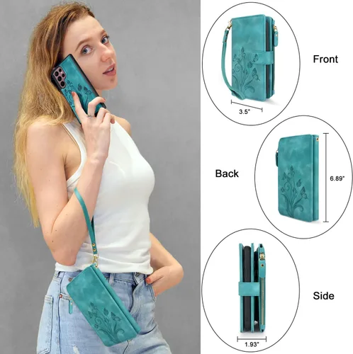 Miniatura 5 de Funda para Samsung Galaxy S22 Ultra [12 ranuras para tarjetas] Soporte para efectivo de crédito de identificación, bolsillo con cremallera, imán