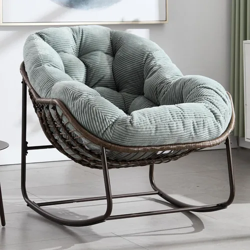 Miniatura 32 de HOMEFUN Juego de 2 mecedoras para patio al aire libre, sillas Papasan Rock de gran tamaño para interiores con cojín acolchado, asiento de huevo