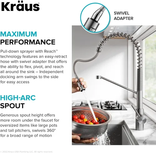 Miniatura 11 de KRAUS Oletto - Grifo de cocina comercial monomando extraíble, con sensor sin contacto y con montaje superior QuickDock, en bronce champán antiguo