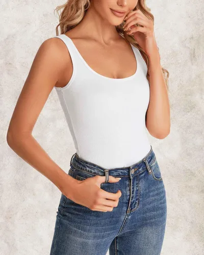 Miniatura 2 de RASPBERRY PUDDING Camiseta sin mangas acanalada de verano para mujer, camisetas básicas sin mangas, ajustadas, cuello redondo, casual, color liso