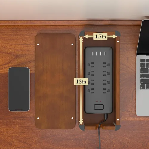 Miniatura 4 de Delamu Caja de organización de cables de madera, caja organizadora de cables de escritorio de aspecto retro para oficina en casa, caja oculta cables