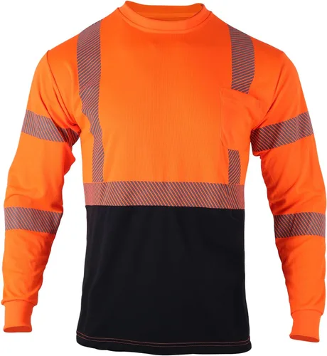 Miniatura 2 de FONIRRA Camisetas reflectantes de seguridad de alta visibilidad para hombre con manga larga ANSI Clase 2 Naranja, 2XL