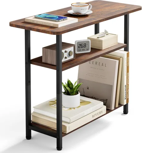 SLEEPING LAMB Mesa auxiliar para sala de estar, mesa auxiliar de 3 niveles para espacios pequeños con superficie de almacenamiento amplia, mesita de