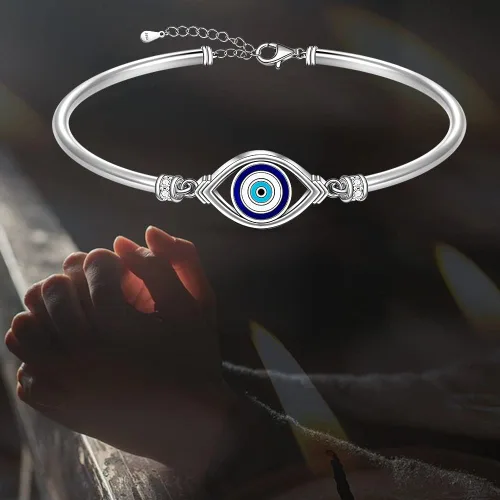 Miniatura 4 de Pulsera contra el mal de ojo para mujer, de plata de ley griega, turca, azul, pulsera ajustable con protección de buena suerte, joyería de oro