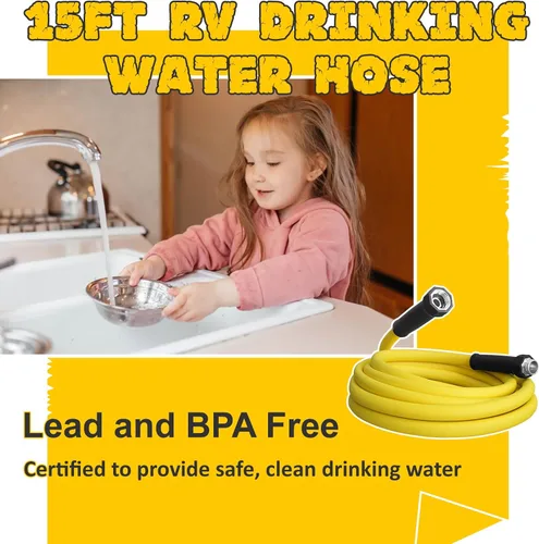 Miniatura 5 de OEBLD Manguera interior de agua para autocaravana de 5/8 pulgadas, manguera segura para agua potable fresca de 15 pies para cámper, jardín, barco