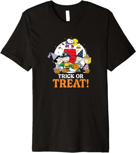 Peanuts - Camiseta prémium con luz de luna de Halloween Negro S