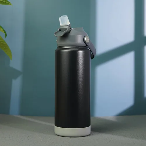 Miniatura 6 de BJPKPK - Botella de agua aislada con tapa de popote, 532 ml Botellas termo con boquilla suave, asa flexible y base antideslizante, libre de BPA, a