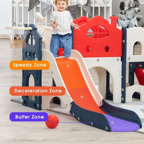 Miniatura 5 de NYEEKOY Tobogán 8 en 1, toboganes de interior para niños pequeños de 1 a 3 años, tobogán para niños con aro de baloncesto, toboganes independientes