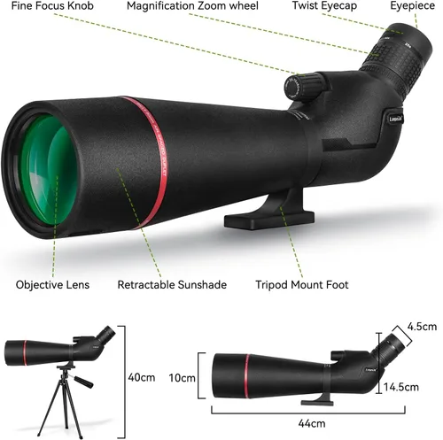 Miniatura 5 de 25–75x80 HD Spotting Scope for Bird Watching & Target Shooting, BAK4 Prism Angled Spotter Scope with Tripod & iPhone Adapter, Waterproof Fogproof
