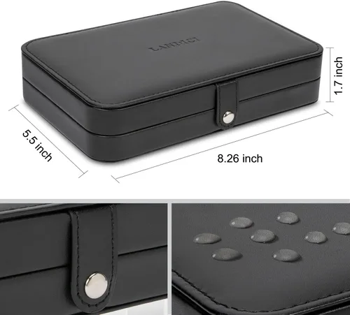 Miniatura 6 de LANDICI - Caja de joyería pequeña para mujeres y niñas, estuche organizador de joyería de viaje de cuero PU, soporte portátil para almacenamiento