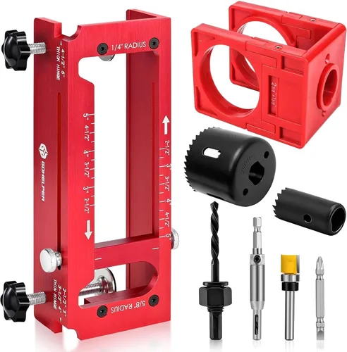 Miniatura 7 de Plantilla para bisagras de puerta, kit de plantilla de bisagra de puerta de aleación de aluminio para fresadora, plantilla de mortaja ajustable que