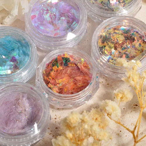 Miniatura 6 de 6 colores de sirena para arte de uñas, copos de purpurina de colores, copos de uñas de sirena, calcomanías de lentejuelas para uñas, arte de uñas