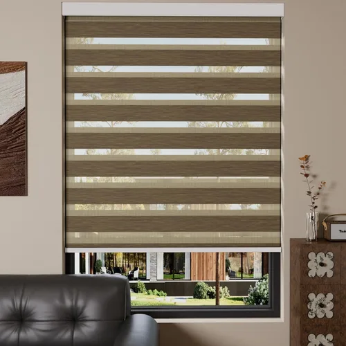 Miniatura 38 de MYshade Persianas enrollables de cebra opacas (85 %) con cordón para ventanas interiores, persianas de doble capa beige para dormitorio, baño, sala