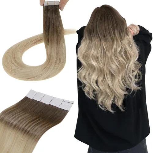 Miniatura 43 de Hetto Extensiones de cabello humano con nano cuentas, balayage, extensiones de cabello humano, color negro degradado a plateado, extensiones