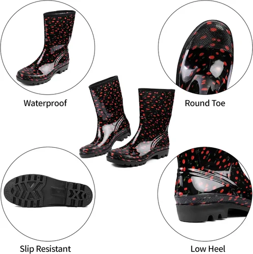 Miniatura 39 de DKSUKO Waterproof Womens Rain Boots insulated,Lightweight Rubber fashion Boots in Gardening,Warm and Comfortable Wide Calf Rain Boots with Glossy in