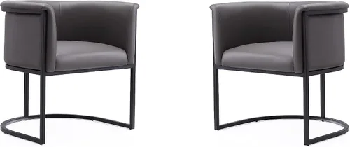 Miniatura 11 de Manhattan Comfort Bali - Silla de comedor de piel sintética, diseño Art Deco moderno con silueta escultórica, marco de metal, cojines acolchados