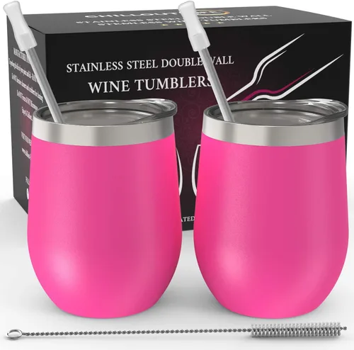 Miniatura 32 de CHILLOUT LIFE Vasos Térmicos de Vino de Acero Inoxidable de 12 oz Paquete de 2 - Vasos de Vino con Aislamiento al Vacío de Doble Pared con Tapas