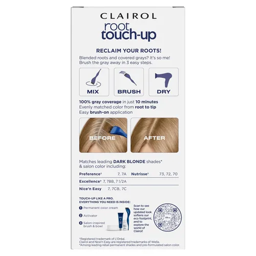 Miniatura 2 de Clairol Nice'n Easy Root Touch-Up - Tinte permanente para el cabello, color de cabello rubio oscuro 7, cobertura del 100 % de las canas, fácil 7