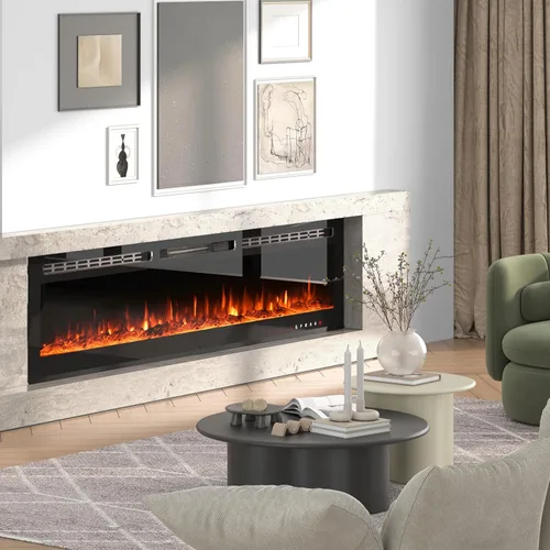 Miniatura 2 de CharaVector - Insertos de chimenea eléctrica de 70 pulgadas 750W/1500W con control remoto en montaje en pared, calentador de chimenea de inserción