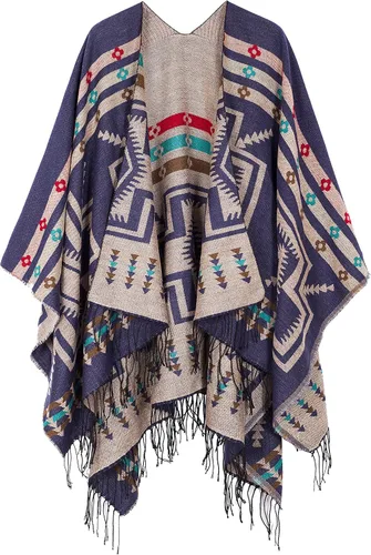 Chales cálidos para mujer, cárdigan con frente abierto, estilo vintage, poncho