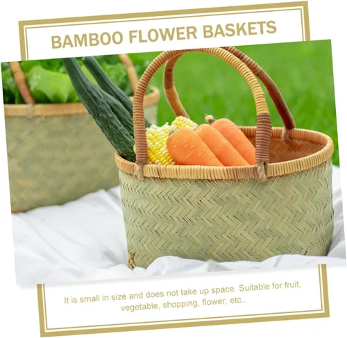 Miniatura 2 de Cesta de mano tejida Cesta de frutas Cesta de picnic al aire libre vacía Cesta de bambú Cesta tejida de bambú multiusos Cesta multiusos