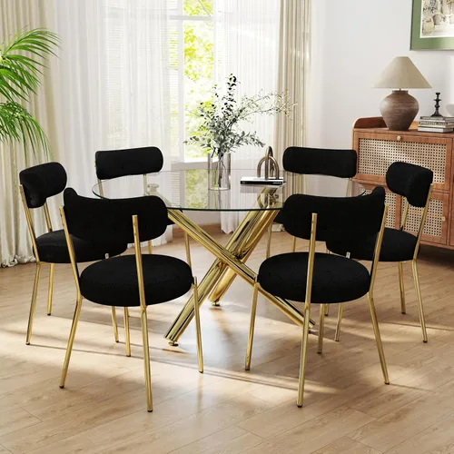 Miniatura 37 de Juego de mesa de comedor redonda de cristal negro para 2, juego de mesa de cocina pequeña y moderna de 36 pulgadas con 2 sillas de comedor tapizadas