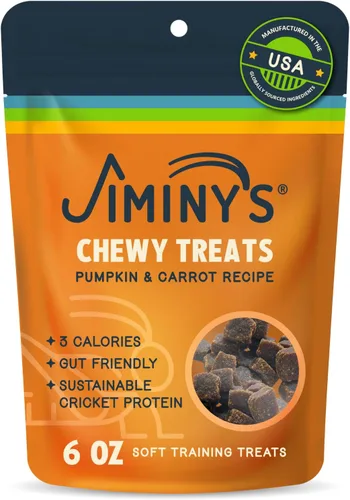 Jiminy's Golosinas masticables de entrenamiento de cricket para perros, bajas en calorías, hipoalergénicas, fabricadas en Estados Unidos, 6 onzas,