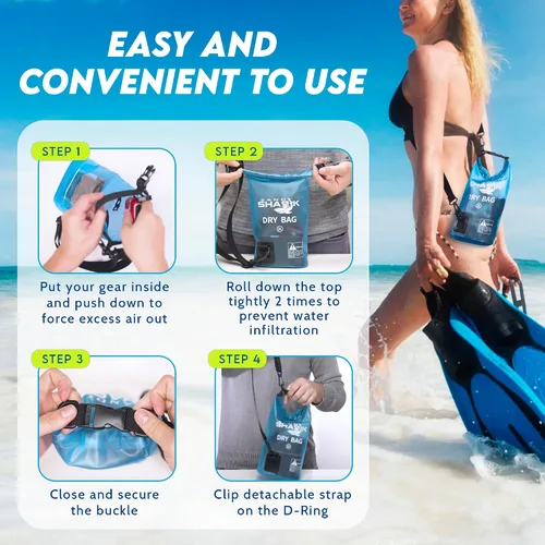 Miniatura 2 de SandShark Bolsa seca impermeable de 3 litros – Bolsa de playa con funda transparente para teléfono, bolsa enrollable para canotaje, rafting