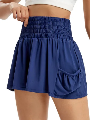 Miniatura 5 de Blaosn Pantalones cortos fluidos de cintura alta para mujer, gimnasio, yoga, atletismo, correr, tenis, faldas con bolsillos, ropa bonita de verano