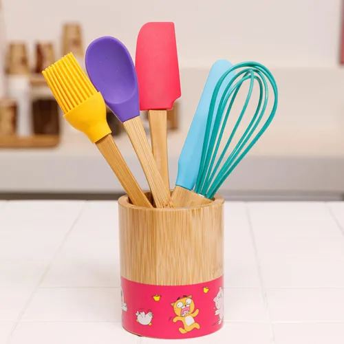 Miniatura 7 de Chefclub Kids Montessori - Juego de utensilios de cocina de 5 piezas, silicona antiadherente resistente al calor para niños y principiantes