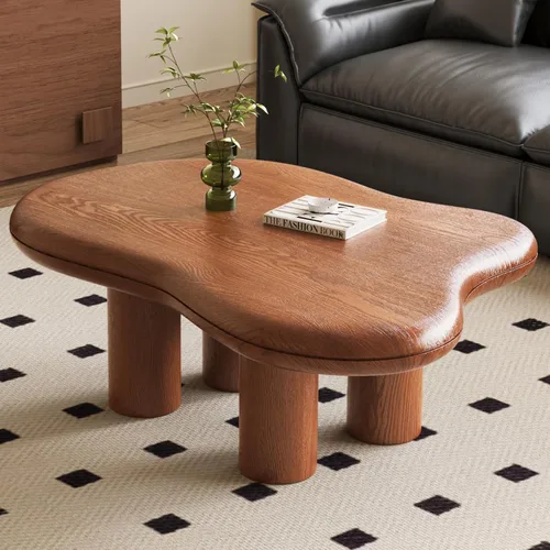 Miniatura 8 de Mesa de centro Mid-Century Modern Cloud con mesa espaciosa, mesa central irregular de 35.43 pulgadas de ancho con 4 patas sólidas, mesa de té