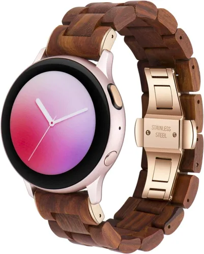 Miniatura 8 de Correa de 0.78 pulgadas compatible con Samsung Galaxy Watch/Gear S2 S3/Active/Active 2, correa de acero inoxidable de madera natural para Samsung