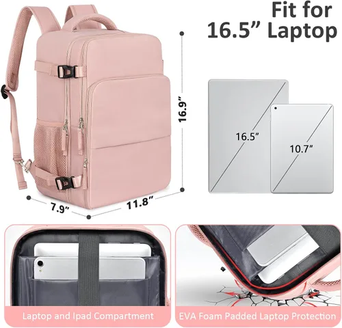 Miniatura 35 de Mochila de Viaje Snoffic para Mujer, Negro, 17 pulg.