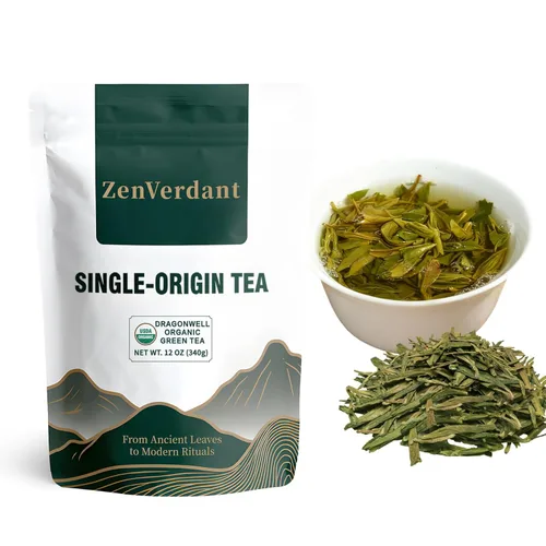 ZenVerdant USDA - Té verde orgánico Dragon Well de 12 onzas, hoja suelta Hangzhou Longjing de alta calidad, cosecha de primavera, fresco, tierno y