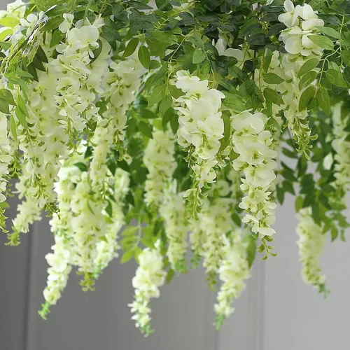 Miniatura 2 de Efavormart 140 cm Crema Artificial de Seda Glicinia Vid Colgante Dosel Redondo, Guirnalda de Flor Candelabro con Ramas Intercambiables