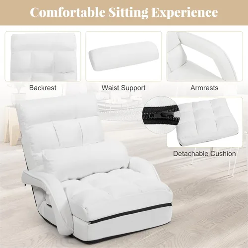 Miniatura 6 de Giantex - Silla plegable de piso con respaldo ajustable de 6 posiciones, reposabrazos y almohada removible, capacidad de 330 libras, sofá perezoso