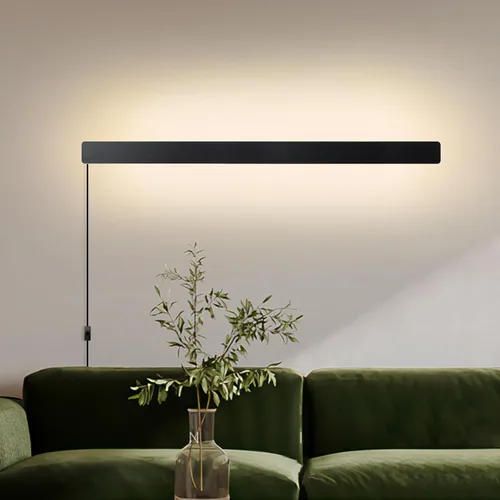 KELUOLY Lámparas de pared modernas con enchufe, aplique de pared LED negro mate de 31.4 pulgadas, lámpara de pared interior acrílica cálida blanca