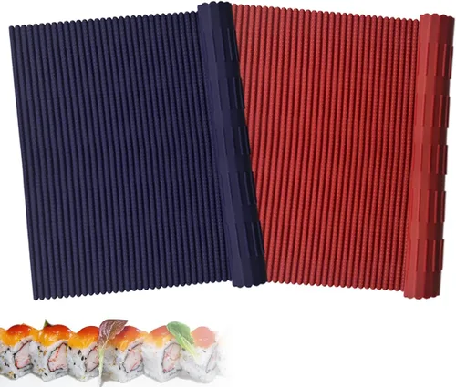 2 alfombrillas de silicona para sushi, tapete de silicona antiadherente, rodillo de sushi de sílice duradero, reutilizable y fácil de limpiar,