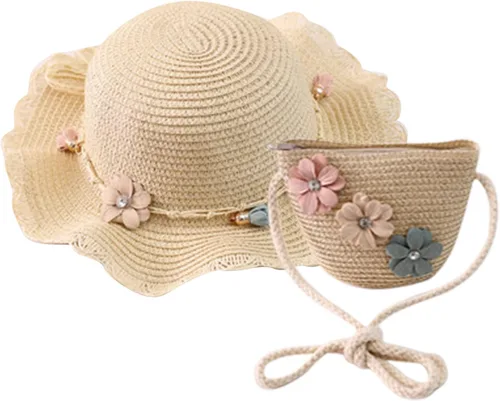 Miniatura 3 de Sombrero de paja para bebé niña + bolsa de playa para niñas, sombrero de paja para niños, sombrero, sombrero de flores para niños