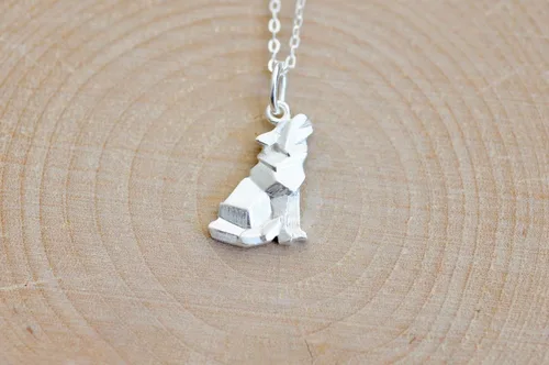 Miniatura 3 de Collar de lobo de origami con cadena de plata de ley de 16