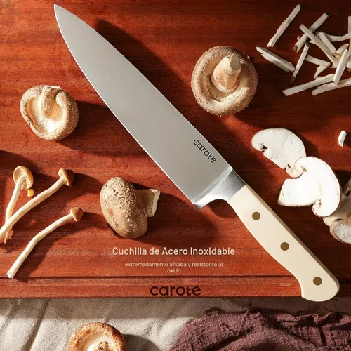 Miniatura 4 de CAROTE Juego de 11 piezas de cuchillos con bloque para cocina, hoja de acero inoxidable ultra afilada, mango ergonómico triple remachado, bloque