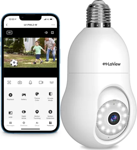 Miniatura 14 de LaView Cámara de seguridad con bombilla celular 4G LTE, cámaras de seguridad de 360° 2K inalámbricas para exteriores e interiores, 4MP a todo