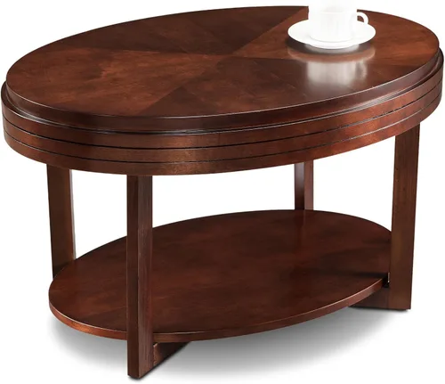 Miniatura 5 de Leick Home 10109-CH Mesa de centro ovalada pequeña con estante, color cereza chocolate Nuez pacana