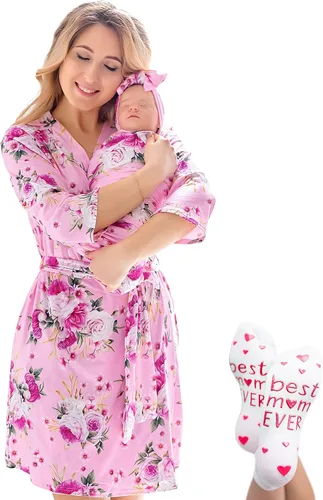 Miniatura 11 de ECO BABY - Conjunto de bata y manta para mamá y yo Bata de maternidad y conjunto de bebé a juego para niña, niño Parto hospitalario y parto